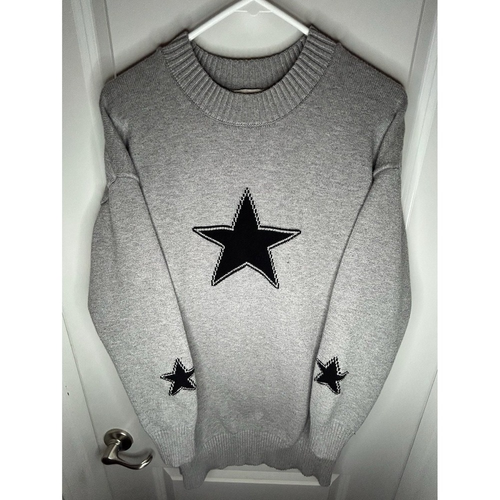 Vintage Black Star Logo Grey Knitted Crewneck Sweater Sz Womens Large